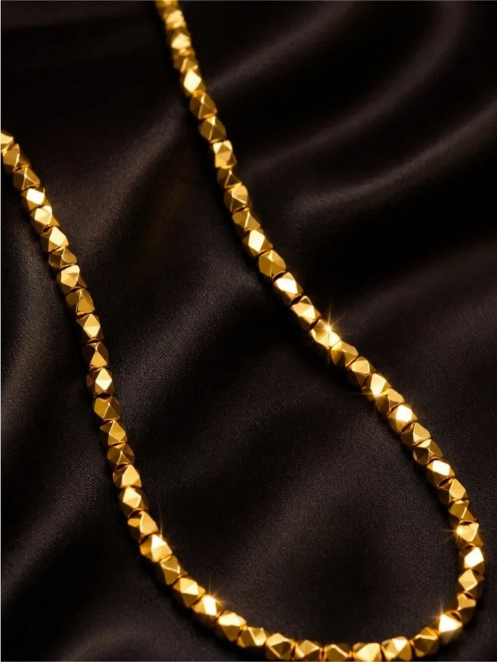 Gold Tone Faceted Beaded Necklace Quiet Luxury Style